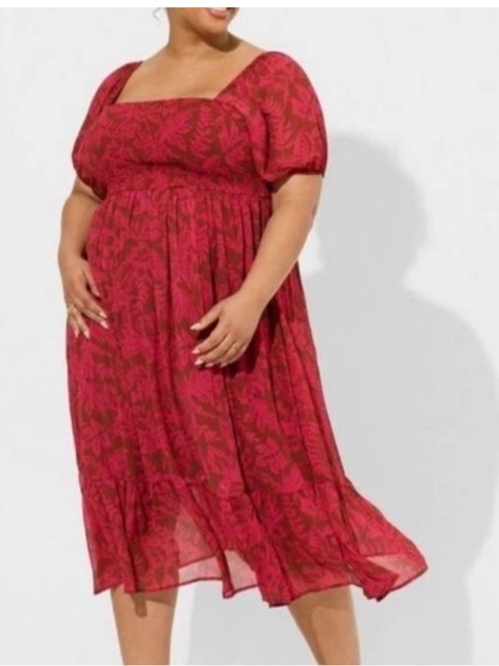 TORRID Pink Brown Floral Smocked Square Neck Dress